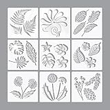 9 Stück Blumen Pflanzen Schablonen, Wiederverwendbare Vorlagen für Wand, Hochzeitshandwerken, Holz Möbel, Scrapbooking, Fotoalbum, Körpermalfarb