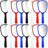16 Stück Handspiegel Reise Make-up Spiegel Handheld Kosmetikspiegel mit Griff, Tragbarer Kosmetikspiegel für Reisen, Camping, Zuhause, 8,9 cm breit, 17,8 cm lang (blau, schwarz, rot, weiß)
