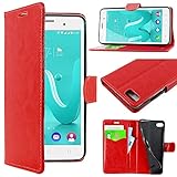 ebestStar - kompatibel mit Wiko Lenny 3 Hülle Wiko Jerry Kunstleder Wallet Case Handyhülle [PU Leder], Kartenfächern, Standfunktion, Rot [Phone: 145 x 73.1 x 9.9mm, 5.0'']