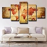 5 Teilig Leinwand Wanddeko Poster Home Decor Möbel Art Decor modern Wandbilder Wohnzimmer Dekoration Yellow Cover Paper World Map Modular Canvas Poster Hd Drucke Mit H