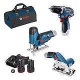 Bosch Professional 0615990M05 12V System Bohrschrauber GSR 12V-35 + Kreissäge GKS 12V-26 + Stichsäge GST 12V-70 (+2x3.0Ah Akku + Ladegerät GAL 12V-40, in Tasche),