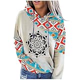 N% Damen Hoodie Sweatshirt Vintage Langarm Kordelzug Kapuzenpullover mit Kängurutasche Herbst Winter Pullover Langarmshirt Herbst Winter Oberteil Tops (Blau 7, XXL)