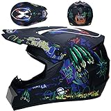 Kinder Motocross Helm, MJH-001 Jugend Elektro Dirt Bike Full Face Offroad Motorrad Helm Set, Adult Motorradhelme mit Schutzbrille Handschuh Maske - Matte Schwarz - S/M/L/XL