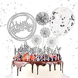 Cake Topper,13pcs Happy Birthday tortenstecker,Glitter Geburtstag Kuchen Topper,Geburtstagskuchen Deko,Happy Birthday Banner Girlande,Geburtstagsdeko,Tortendeko,Kuchendeko (D, Silber)