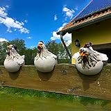 D-Rings Keramik Huhn Gartendeko Hühner Deko Garten Statuen Outdoor-Dekoration Huhn Ornament Gartenstatue Dekorative Gartenfigur Henne Huhn Gartenstecker Hinterhof Dek