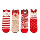 Yulakes 4 Paar Weihnachtssocken, Weihnachtsmannsocken ，Weihnachten Socken für Damen, Weihnachtsdekoration für Zuhause Frohe Weihnachten Ornament Weihnachtsgeschenke Neujahrsgeschenk