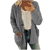 EMATOP Winterjacke Damen Warm Gefüttert Fleecejacke Plüschjacke mit Fell Wintermantel Winter Jacke Kurz Mantel Outwear Lässig Einfarbig Cardigan Wollemantel Weich Bequeme Outdoorjacke Ob