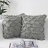 NIULAA 2er Set Boho Kissenbezug 50x50 Grau Deko Kissen Quasten Sofakissen Dekokissen Kissenbezüge Baumwolle Leinen für Sofa Wohnzimmer Schlafzimmer Modern Kissenhülle Bezug Couchkissen Zierk