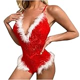 Sexy Dessous Damen für Sex V-Ausschnitt Dessous Sexy Reizwäsche Set Push Up Weihnachts Pyjama Schlafanzug Kurz Negligee Babydoll Erotische Dessous Frau Unterwäsche Frauen Sexy S