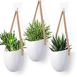 Herefun Hängeampeln, 3 Stück Keramik Blumentopf Hängend Wand Vase, Blumentopf Hängend, Hängende Pflanzer Wanddekoration, Blumenampel Deko für Sukkulenten Kak