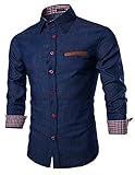 COOFANDY Herren Jeanshemd Slim Fit Hemd Denim Langarmhemd Cowboy-Style F