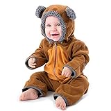 MRULIC Baby Overall Mit Kapuze Footies Winter Strampler Schneeanzüge Karikatur Jumpsuit Mädchen Jungen Kleidungsset Fleece Footed Spielanzug(C-Braun,Höhe:75-80cm)