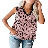 KXZD Damen Top Mit Spitze V-Ausschnitt Tank Top Ärmellos Elegant Oberteile Weste Sommer Spitzentop Shirt Damen Tank Top Sommer Blusentop Spitzen V-Ausschnitt Weste Top Casual Shirt Tops B