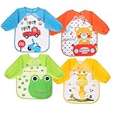 Vicloon Baby Lätzchen mit Lange Ärmeln, 4 Set Kinder Lätzchen Wasserdicht Ärmellätzchen ärmel lätzchen Unisex Lätzchen Set für Essen Kunst Handwerk Malerei Bemalen Sp