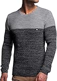 Herren Strick-Pullover Rundhals mit Logopatch | Männer Winter-Pullover |stylischer Herren Strick-Pulli | warmer Männer Pulli Grobstrick| Herren Basic Longsleeve Sweatshirt sweater K-114 Grey-Navy S