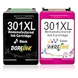 DOREINK Remanufactured Kompatibel für HP 301 301XL Druckerpatronen für HP DeskJet 1000 1050 2050 2050A 2540 3000 3050 3050A 3510 Envy 4500 4502 5530 OfficeJet 2620 4630 4632 (Schwarz, Farbe, 2er-Pack)