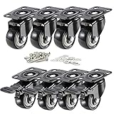 Bremse Schwerlastrollen 50 mm 4 Stücke+ 4 360 Grad Lenkrollen Schrauben Drehrad Gummi Rollen Palettenmöbel Möbelrollen Heimwerker (Set von 8 Stück)