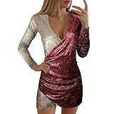 Strickkleid Damen Herbst Knielang V-Ausschnitt Langarm Nähen Pailletten Kleid Abendkleid Rock Strickkleid Damen only Partykleid Sexy Winterkleid Damen große größen Schwarzes S