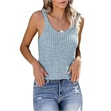 KBUY Damen Strick Sexy Tank Top Ärmellos T-Shirt Spaghettiträger Tunika Oberteil Casual Lock Top Bluse Shirt Damen Sommer V-Ausschnitt Tank Tops Stricken Leibchen Oberteile Ärmelloses Hemdbluse W