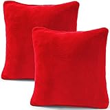 CelinaTex 2er Set Kissenbezug 50x50 cm Doppelpack Coral Fleece Kissenhülle, Dekokissen Bezug Sofakissenbezug Comfortable rot 5001339