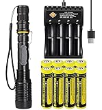 LED Taschenlampe mit 8 Pack 18650 Akku und 1 Pack 4-Slot USB Ladegerät 2000 Lumen Wasserdicht Zoomable LED Taschenlampe Wiederaufladbar für Camping Taschenlamp