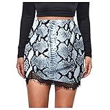 OLDM Minirock Bleistift Bodycon A-Linie Rock Dehnbar Sommer Herbst Kurz Rock Mehrere Farben Sexy Leopard Print Spitze Elastische Mikroröcke Plus Size, hellblau, Larg