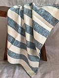 JOWOLLINA Badetuch Saunatuch Strandtuch 100% Leinen Stonewashed Provence (Stripe Aqua, 100x130 cm)