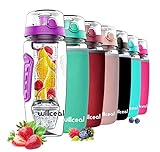 willceal Wasserflasche Mit Fruchteinsatz 945 ml Durable mit abnehmbarem Eisgel-Ball, groß - BPA-freies Tritan, Flip-Deckel, dichtes Design - Sport, Camping (lila)