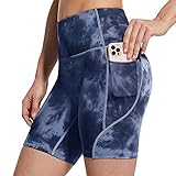 YOUQQI Damen Sport Leggins Shorts Hohe Taille Tights Bedruckte Yogahose Blickdichte Kurz Laufhos Fitness Hosen Jogginghose mit Taschen S