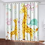 YTSDBB Blickdichte Gardinen Verdunkelungsvorhang Cartoon Giraffe Blumen B 140 x H 160 cm 3D Digitaldruck Druckmuster Öse thermisch isoliert 90% für Schlafzimmer Wohnzimmer ​Kinderzimmer Junge mit M