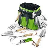 WORKPRO Gartenwerkzeug Set, 7 in 1 Gartengeräte aus rostfrei Edelstahl mit Holzgriff, Werkzeugbeutel ink