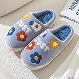 XZDNYDHGX Einlegesohlen Memory Foam Herren Damen,Blume Cartoon Indoor Home rutschfeste Baumwollhausschuhe, Dicker Boden Plüsch Einschließung Baumwolle Schuhe Damen Winter Blau Grau EU 39-40