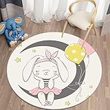 Teppich Rund 80 cm Weißes Cartoon-Häschenmädchen Wohnzimmer Schlafzimmer Teppich Anti Rutsch Kurzer Plüsch Teppiche Weiche Moderne Plüsch Boden Matten Geeignet für Wohnk