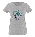 Comedy Shirts - Man muss das Leben tanzen. - Damen T-Shirt - Graumeliert/Türkis-Lila Gr. S