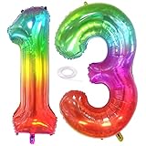 Jxuzh 40' XL ZahlenBallons Regenbogen Zahlen 13 Riesen Helium Folienballon Luftballon 13. Geburtstag 13 Jahre Zahlenluftballons for Birthday, Anniversary or Graduation Gift, Party D