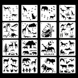 DONTHINKSO Kreative PET-Schablonen, wiederverwendbar, ausgestanzt, Wildtier-Stil, Zeichenschablonen-Set für Heimwerker, Sprühen, Zeichnen, 16 Stück
