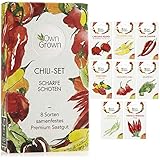 Chili Samen Set mit 8 Sorten Chilisamen für Garten und Balkon: Premium Chilisortiment – Bunte und alte Chili Pflanzen – Praktisches Chili Set mit milden und scharfen Chilli Pflanzen von OwnGrow