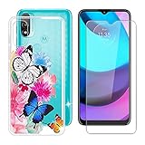 IJTYHF Gehärtetes Glas Panzerglas Schutzfolie + Hülle Schutzhülle für Motorola Moto E40 (6.50 Zoll) Transparent Silikon Flexibel Weich TPU Handyhülle Tasche Case Cover -Schmetterlinge und Blumen -A35