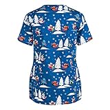 Damen Kasacks T-Shirt Uniformen Schlupfkasack Berufsbekleidung Schlupfbluse mit Truthahn Motiv Weihnachten Schlupfkasack Medizinische Uniformen Pflege Kurzarm V-Ausschnitt Schlupfhemd 2021 N