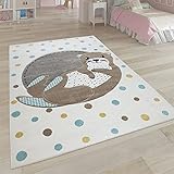 Paco Home Kinderteppich Teppich Kinderzimmer Kurzflor Mädchen Jungs Punkte Muster Mit Otter Creme Grau, Grösse:120 cm R