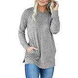 Hirolan Damen Sweatshirt T Shirt Mit Tasche Casual Lose Langarmshirt Rundhals Pulli Oberteile Oversize Pullover Damen Rundhals Freizeit T Shirts Blusen Sweatshirts Tunika Tops FüR Den W