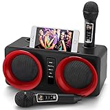 Karaoke Maschine,Bluetooth Karaoke Anlage,Tragbares PA-System mit 2 drahtlosen Mikrofonen,Lautsprecher mit Handyhalter/USB/TF-Karte/AUX-In,für Heimparty,Hochzeit,Kirche,Picknick,Outdoor/I