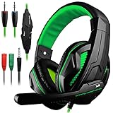 DLAND Gaming Headset, 3,5-mm-Kabel-Bass-Stereo-Geräuschisolation Gaming-Kopfhörer mit Mikrofon für Laptop-Computer, Mobiltelefon, PS4 und so weiter - Lautstärkeregler (Schwarz und Grün)