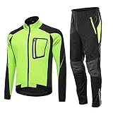 GodUp Fahrradbekleidung Set Herren Langarm Thermo Fahrrad Trikot Fleece Radtrikot Set (Fahrradjacke und Radlerhose) (L, Grün)