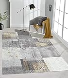 the carpet Elira Teppich Flachgewebe, Robust, Modernes Design, Vintage Optik, Used Look, Superflach, Baumwolle, waschbar, Patchwork, Grau, ca. 140 x 200