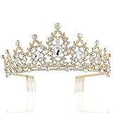 Coucoland Braut Tiara Hochzeit Krone Luxus Prinzessin Diadem Kristall Geburtstag Krone Damen Kostüm Accessoires (Stil 1 - Gold)