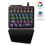 LexonElec Mechanische Einhand-Gaming-Tastatur, RS-7, 35 Tasten, Regenbogen-LED, USB mit Hintergrundbeleuchtung, ergonomische Multimedia-Tastatur, Einhand-Gaming-Tastatur mit Handballenauflage für PC