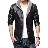 CIDCIJN Herren Lederjacke - Mode Bequem Weiches Fell Herren Leder Lange Jacke/Warm Dick Plus Samt Plus Size Casual Revers Lange Lederjacke, Kaffee, Asiatisch XXL Ist Eur L