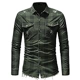 QWERD Herren Hemd Jeanshemd Cowsboy Karo Hemden Kariert Brusttasche Regular Fit Männer Shirt Oversized Herren Plaid Shirt Tops Knopf mit Tasche Langarmshirts Bluse T-Shirts M-3XL