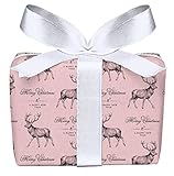 5er Set Weihnachts Geschenkpapier Bögen Hirsch pastell rosa im Retro Kraftpapier Look zu Weihnachten, Adventszeit, Weihnachtspapier für Geschenke, Format: 50 x 70